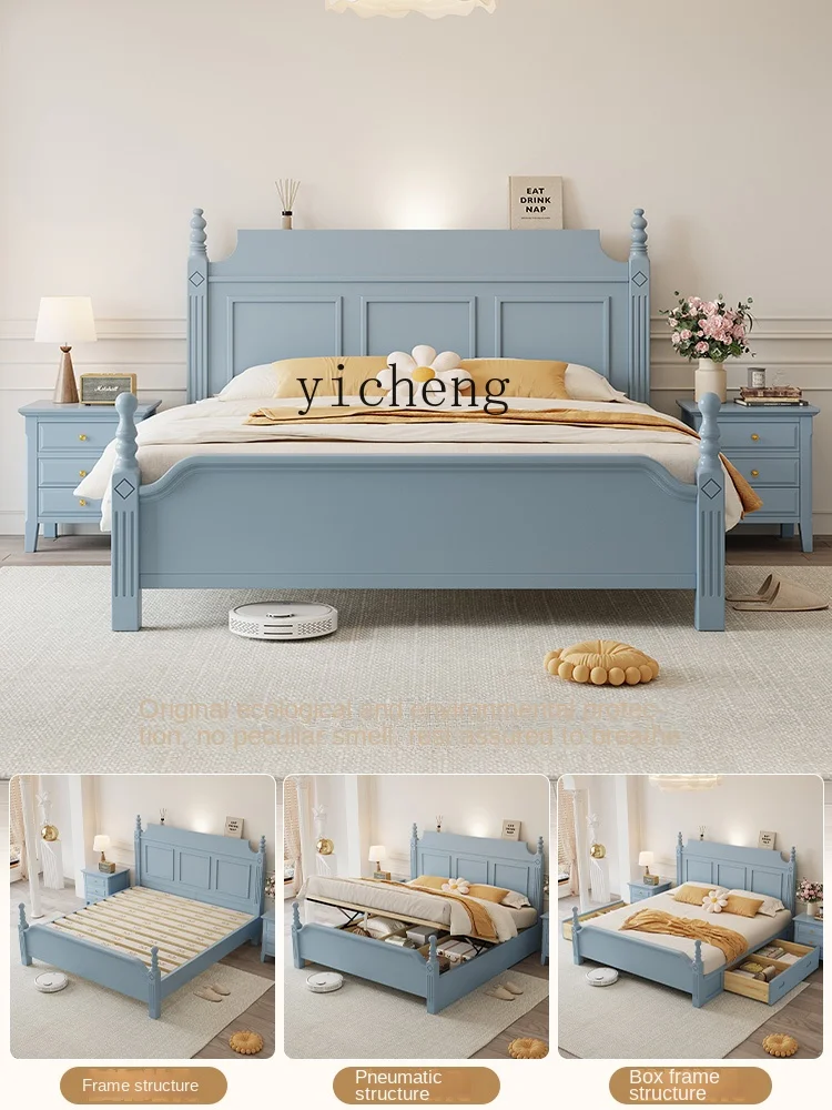 Кровать ZC полностью из массива дерева Простая Современная 1 м 8 двойная винтажная