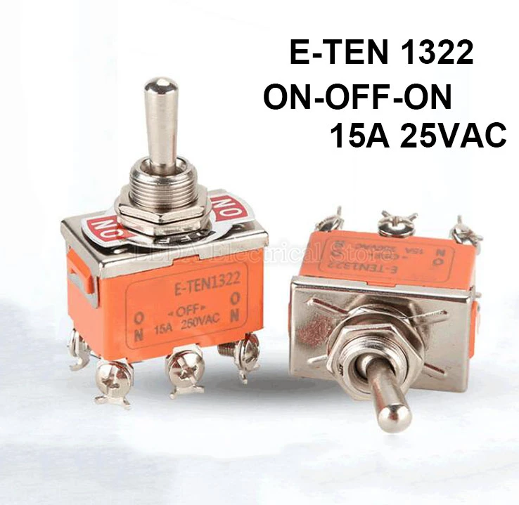 

2Pcs E-TEN1322 15A/250VAC 6 Pin ON-OFF-ON 3 position Miniature Rocker Button Switch Shaking Toggle Switches E-TEN 1322 Orange