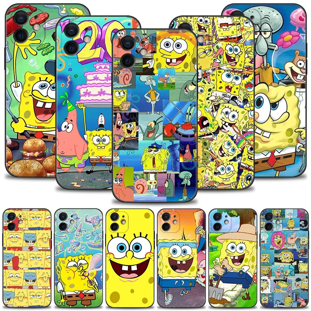 

Cartoon Spongebob Phone Case For iPhone 13 12 Mini 14 13 12 11 Pro Max Capa X XR XS Max SE2022 7 8 6 6S Plus 5 5S Silicon Cover