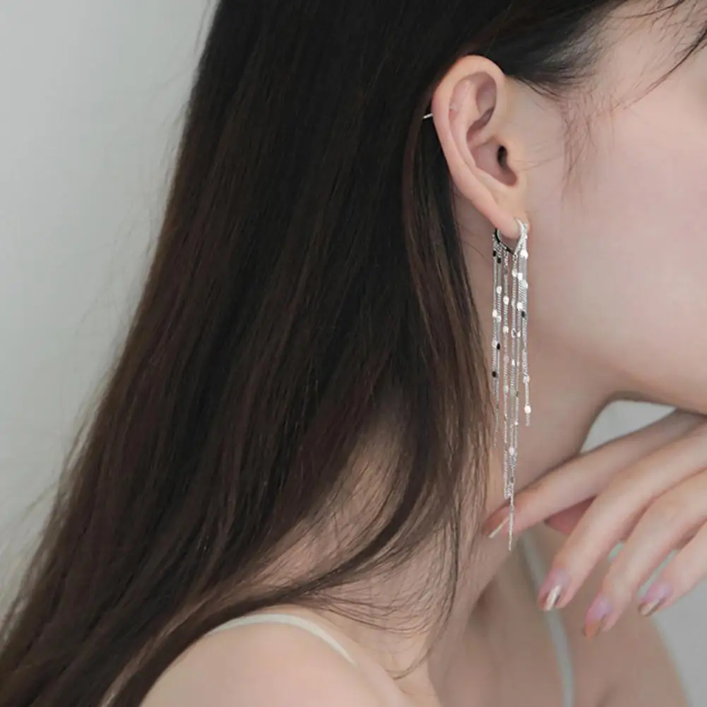 

Silver Color Light Luxury Long Tassel Hoop Earrings Female Temperament Love Heart Gorgeous Handmade Jewelry Gift