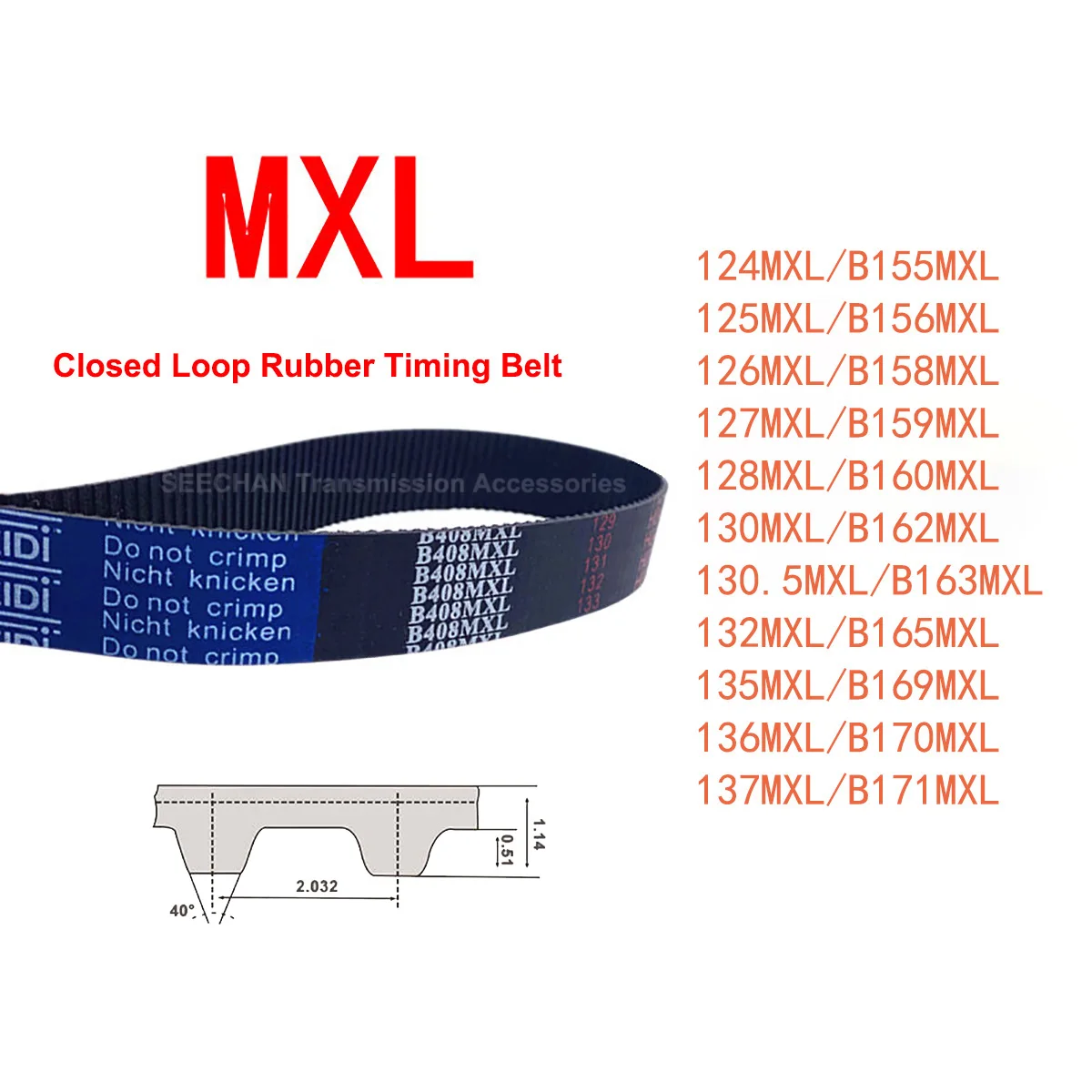 

1Pcs MXL Closed Loop Timing Belt Width 6/10mm Rubber Synchronous Belt B155 B156 B158 B159 B160 B162 B163 B165 B169 B170 B171MXL