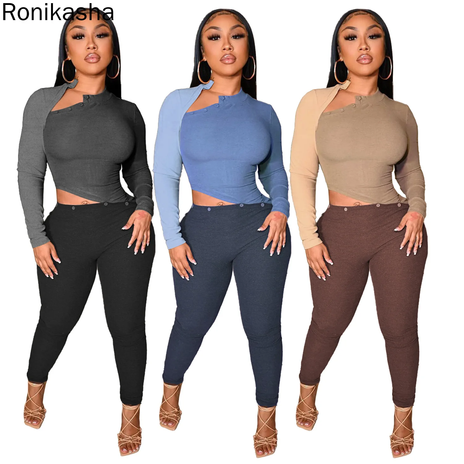 

Ronikasha женские Соблазнительные Обтягивающие Комбинезоны ребристые с длинным рукавом с вырезами на молнии Брюки Комбинезоны