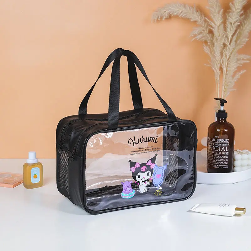 

Sanrio Kawaii Anime Kuromi My Melody Cute Cartoon Large Capacity PVC Hollow Transparent Double Layer Wash Bag Gifts for Girls