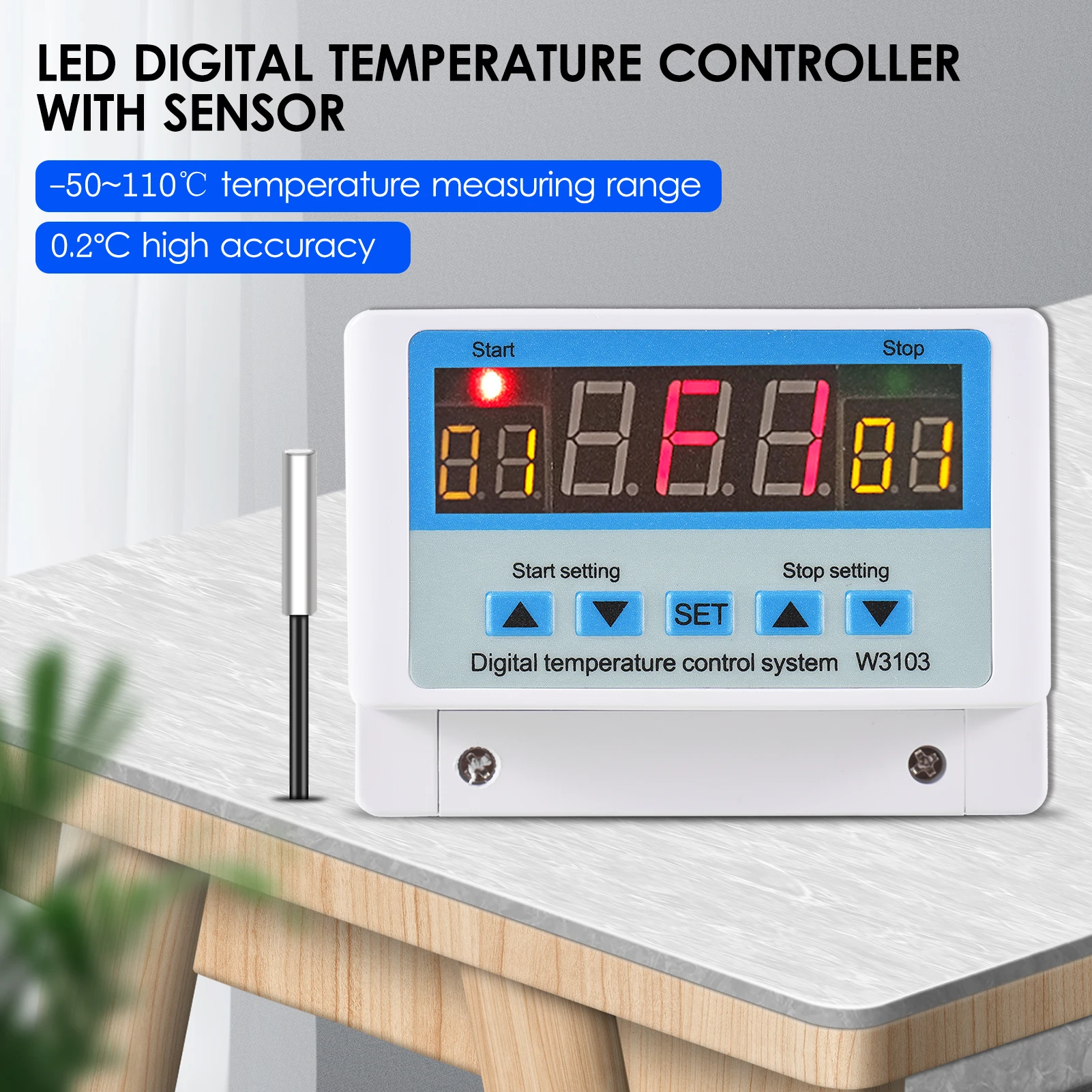 

10A/DC12V LED Digital Temperature Controller Intelligent Thermostat Heating Cooling Temperature Control System with Sensor