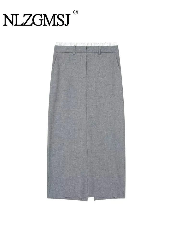 

Осень-лето 2023, Женская юбка с высокой талией Nlzgmsj TRAF, Брендовое однотонное прямое тонкое Повседневное платье-цилиндр