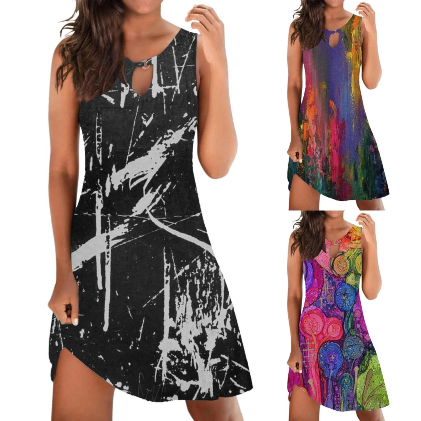 

Женский Повседневный Сарафан с красочным принтом леденцов, летние женские хлопковые платья без рукавов с абстрактным принтом
