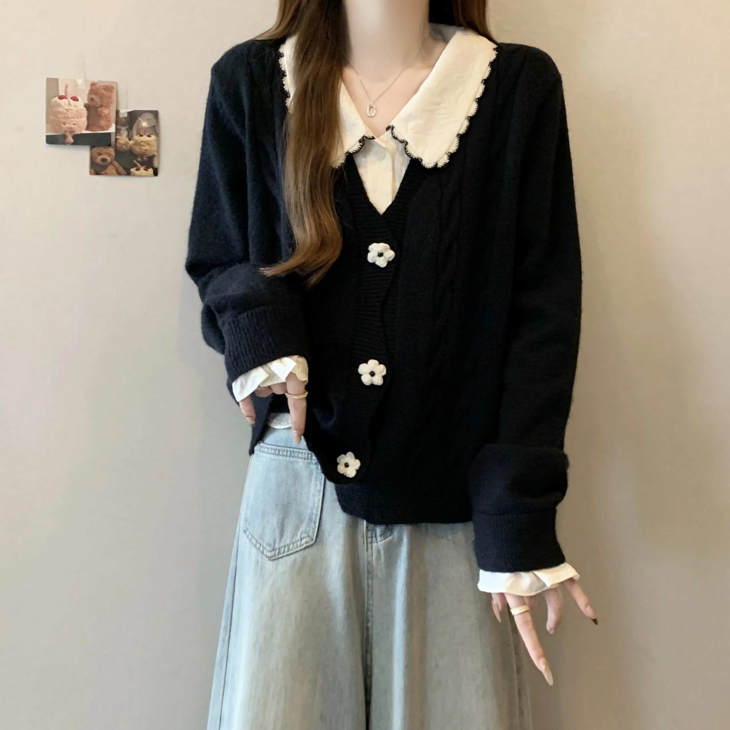 Вязаный кардиган больших размеров из двух частей с длинными рукавами верхняя