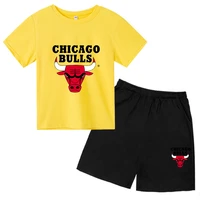 2022 summer new basketball team print childrens t shirt suit short sleeve shorts 2 piece kids sportswear boys girls cotton sets