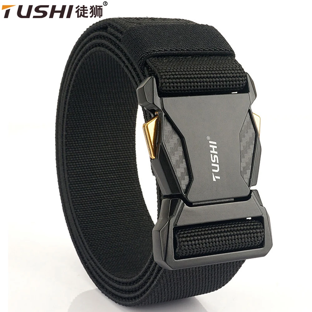 TUSHI Metal Quick Release Pluggable Buckle Elastic Belts For Men Durable Tactical Belt Cowboy Outdoor Stretch Army Strap Hunting