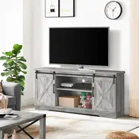 TV Stand for 65" Television, Modern Farmhouse Sliding Barn Door TV Stand, 58" TV Console, Home Storage Table with Movable Shelf