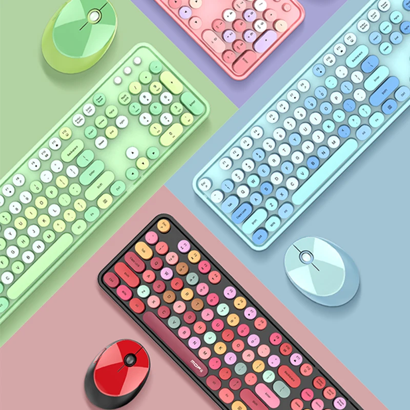 Cute Round 104 Key Caps Keyboards and Mouses Set Combo 2.4 GHz Wireless Keyboard Mouse Office Desktop Keypads for Computer | Компьютеры и