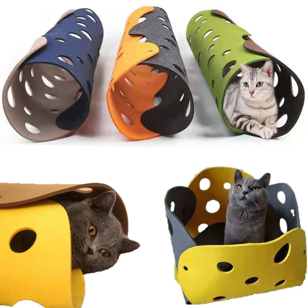 

Cat Toy Felt Pom Splicing Cat Tunnel Deformable Kitten Nest Collapsible Tube House Tunnel Interactive Pet Toy Cat Accessories