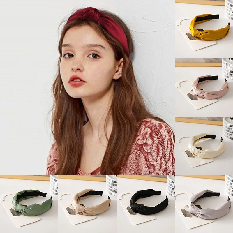 

Women Wide Side Headband Twisted Satin Head Hoop Solid Color Hair band Simple Fabric Hairband Girls Hair Hoop Hair Accessories