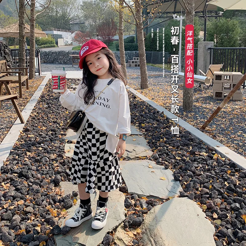 

Girls T Shirt Children Spring New Korean Style Baby Slit Long T Shirt Versatile Top Kids Clothes Graphic T Shirts Boy Clothes