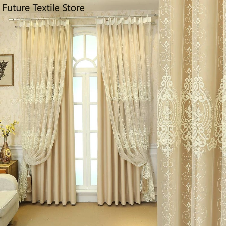 

Curtains for Living Room Dining Bedroom Custom Blackout Curtain Fabric Finished Lace European Simple Cortina Cocina