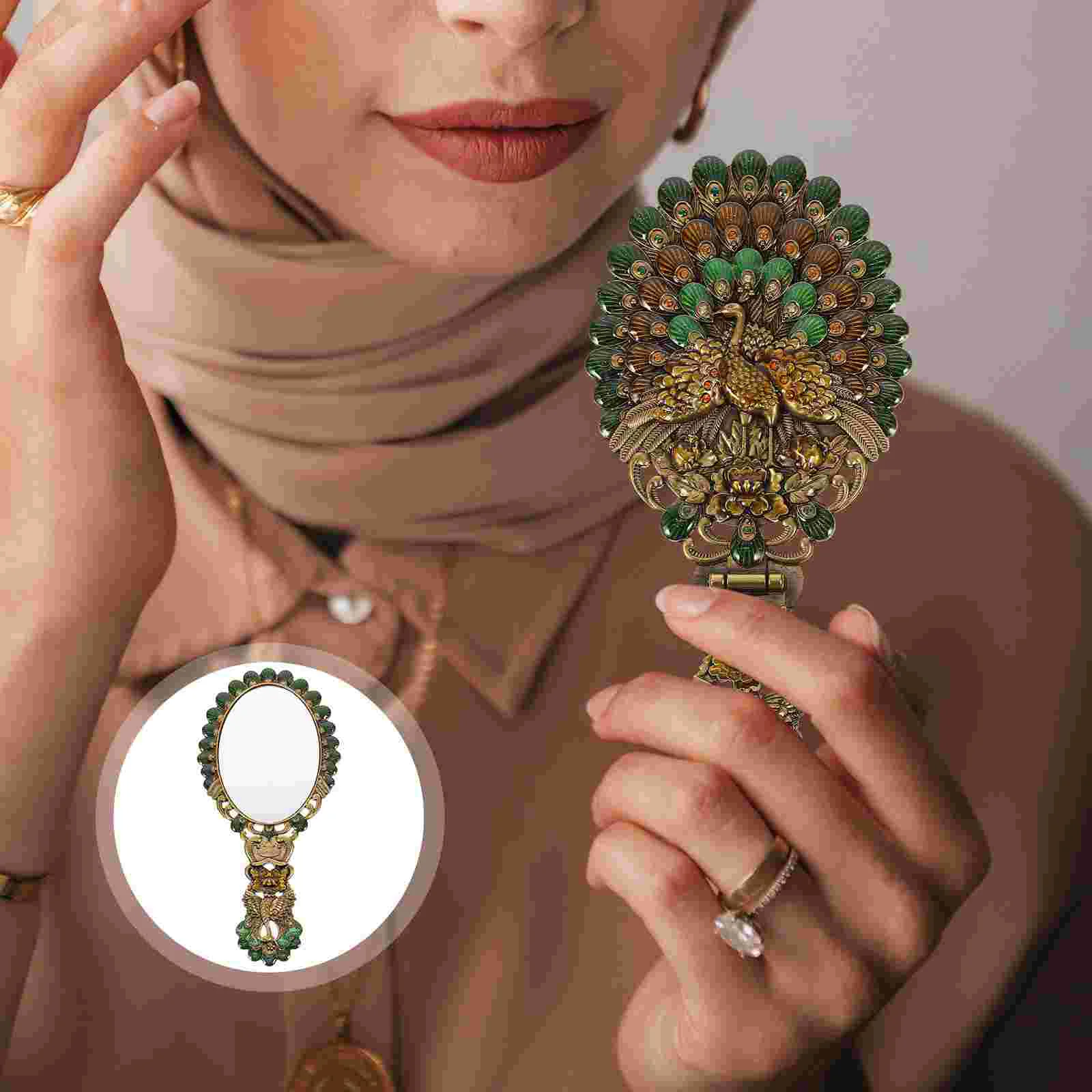 

Vanity Mirror Travel Make Retro Hand Handheld Oval Metal Compact Mirrors Vintage Zinc Alloy Makeup Practical Portable Carry