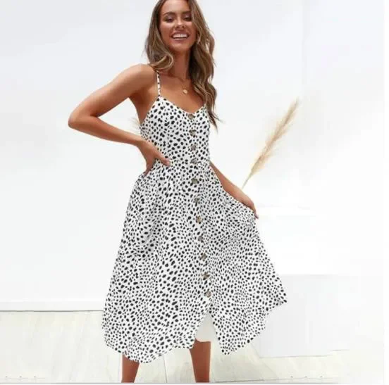 Женское платье на пуговицах черно-белое однотонное Привлекательное бретелях