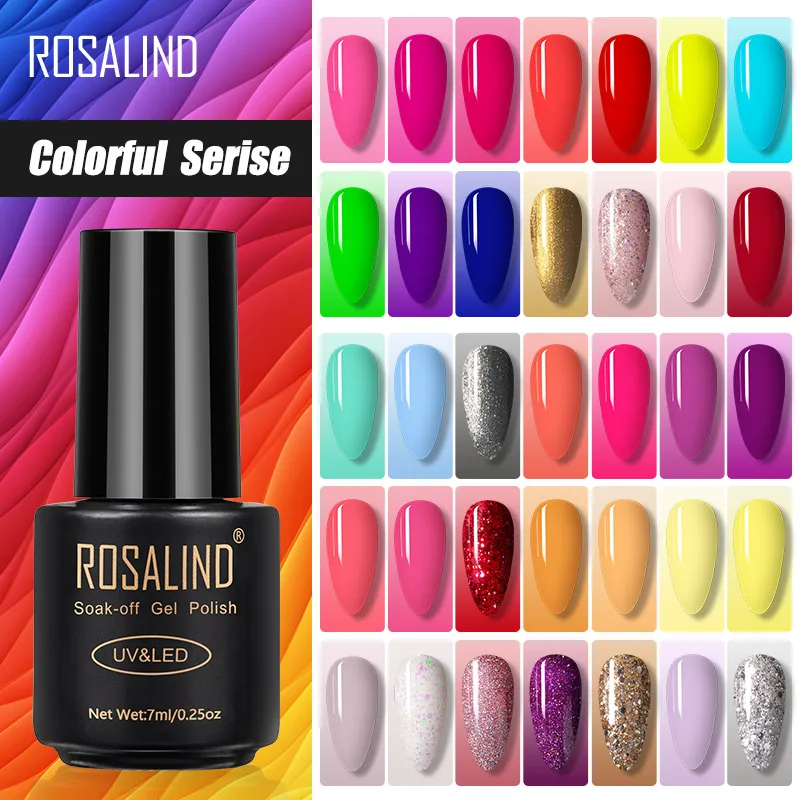 

ROSALIND 7ML Nail Polish Gel Colorful Serise Hybrid Varnish Nails Art All For Manicure UV LED Base Top Coat Primer Gel Polish