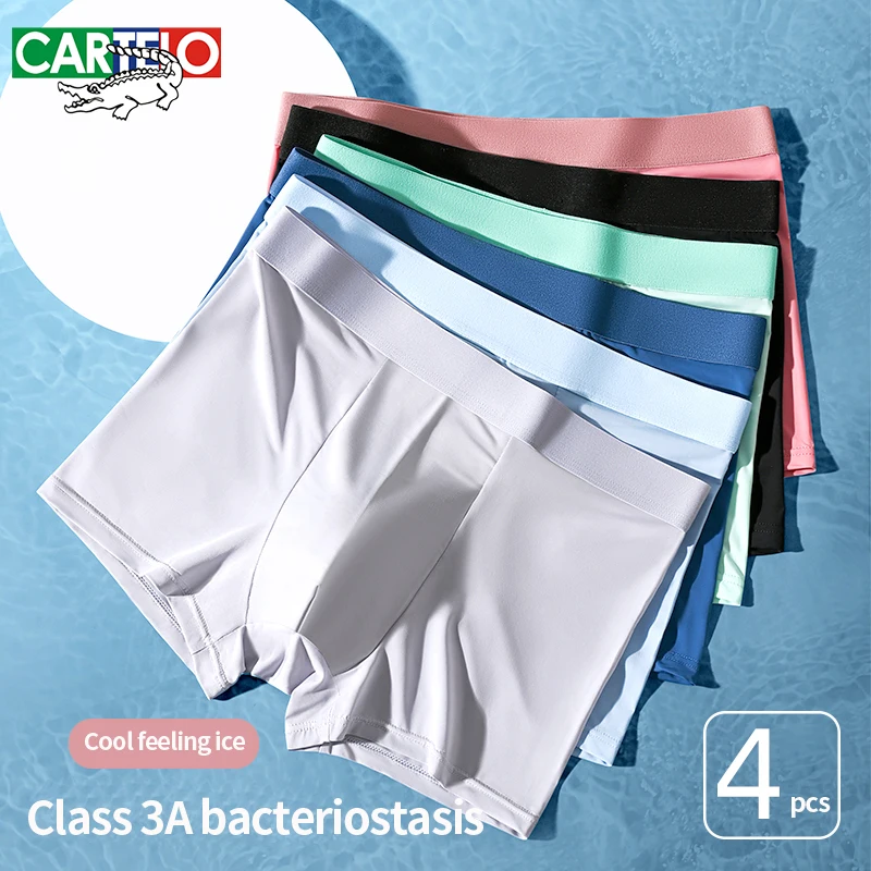 

Cartelo Ice Silk Men Underwear 3A Antibacterial Boxer Solid Traceless Underpants High Elastic Thin Summer 3Pcs Men Panties