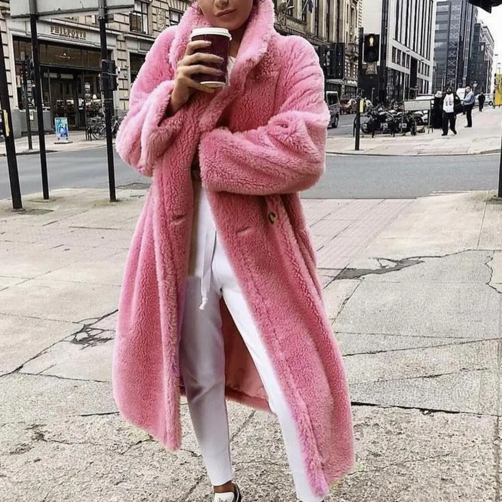 

Excellent Women Overcoat Warm-keeping Turndown Collar Plush Long Jacket Coat Women Winter Clothes