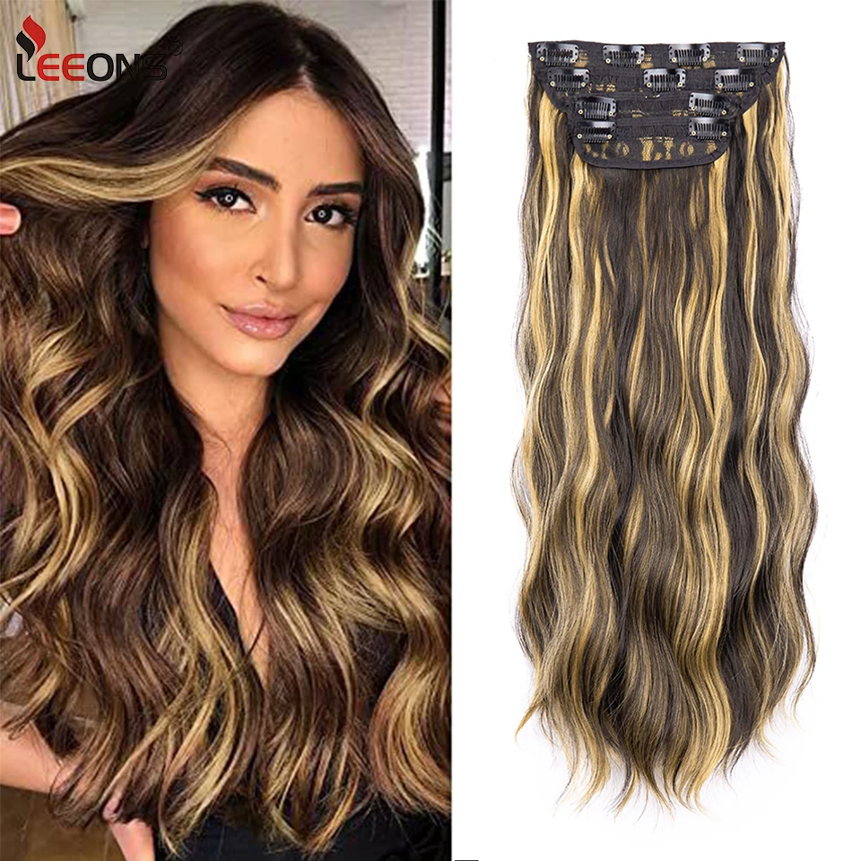 

New Long Wavy Synthetic Hair Extensions 4Pcs/Set Hair Extensions Blonde Brown Hairpieces Thick Hairpieces High Temperature Fiber