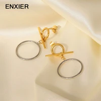 enxier 316l stainless steel gold color ot buckle circle drop earrings for women classic piercing pendent earring jewelry