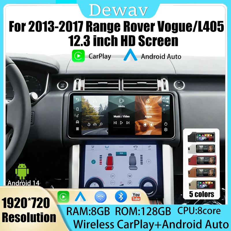 Фото 12,3-дюймовый Android 14 для Range Rover Vogue L405 2013-2017 годов выпуска, Carplay Auto, сохраняет оригинальное меню функций, система Bosch Harman №1