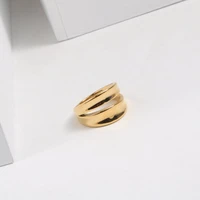 pvd gold finish chunky double layer concave surface ring for women stainless steel rings