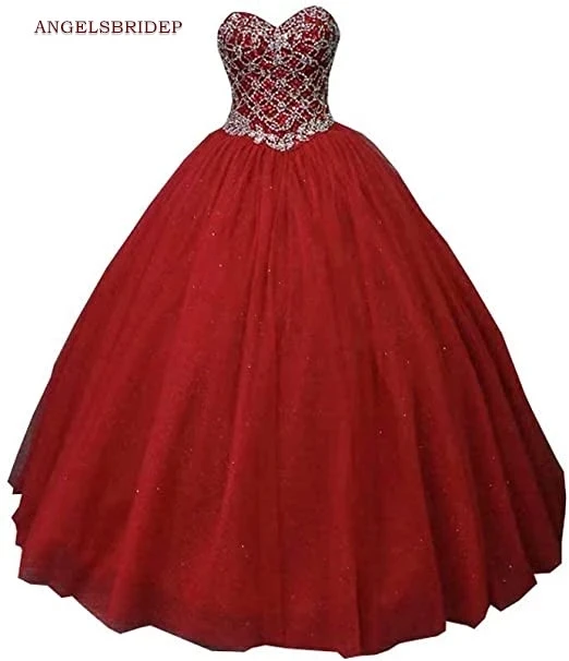 

ANGELSBRIDEP реальные фотографии платья Quinceanera платья 15 лет Блестящие кристаллы Бисероплетение Тюль Золушка день рождения официальные платья