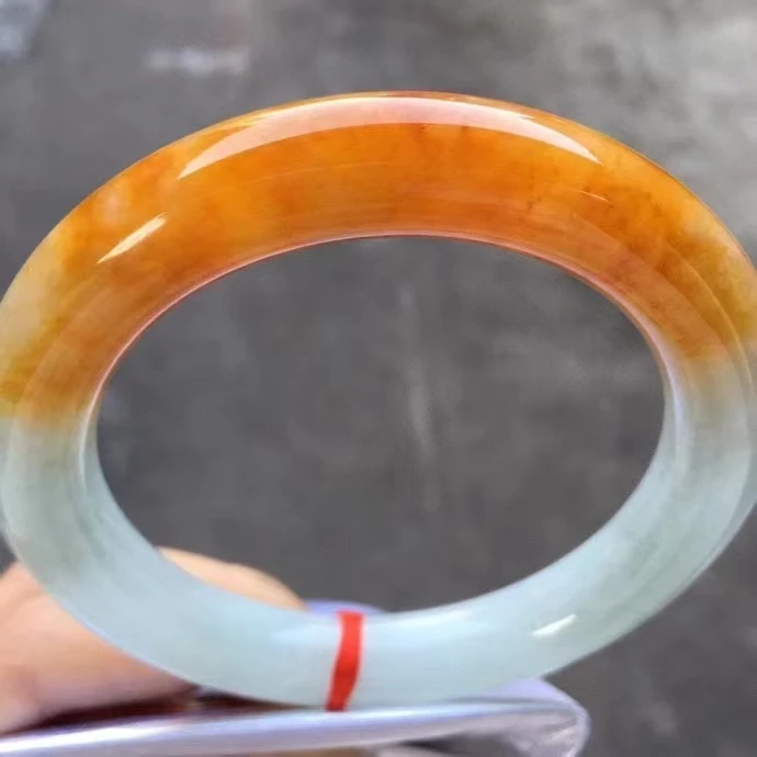 

Natural 100% real Myanmar jadeite bangle round bar jadeite bangle yellow jadeite for woman temperament gift bracelets 59.5mm 515