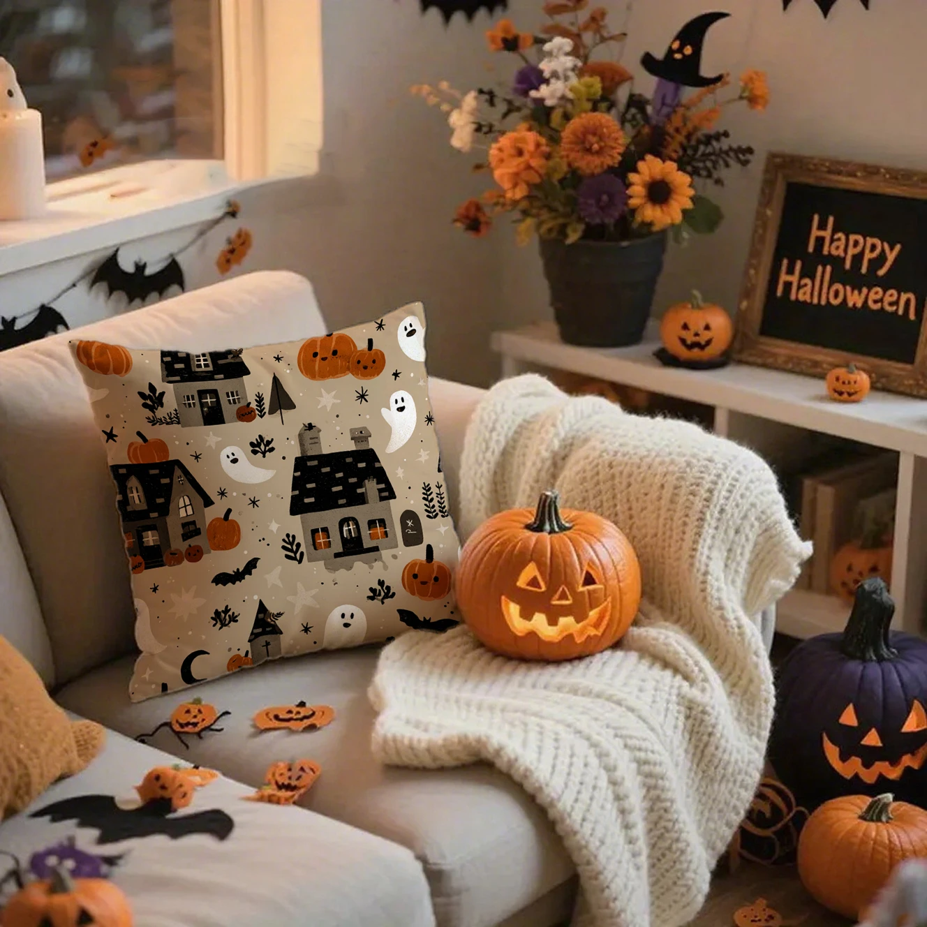 

Наволочка с тыквой и котом, полиэстер