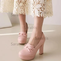 2022 new fashion spring autumn pumps platform high thick heels butterfly knot mary janes big size 48 women elegant office shoes