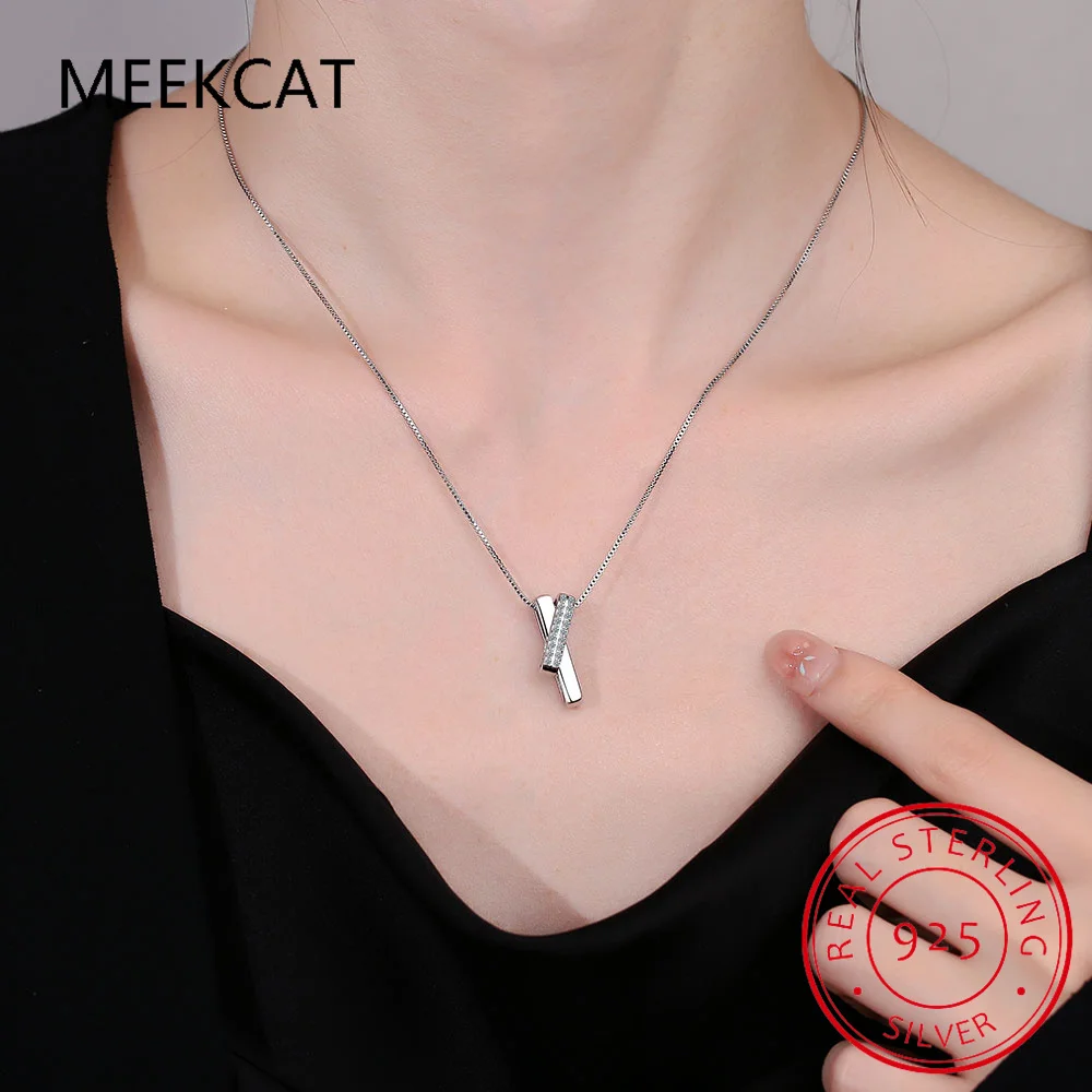 Настоящее серебро 925 пробы с цирконием и крестом X кулон-колье ожерелье для модных