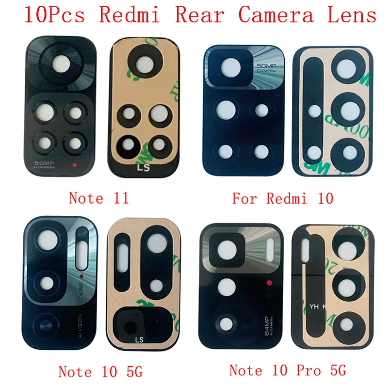 

10Pcs Original Rear Back Camera Lens Glass For Xiaomi Redmi 10 Note 10 10 Pro 5G Note 11 Camera Glass Lens Repair Parts