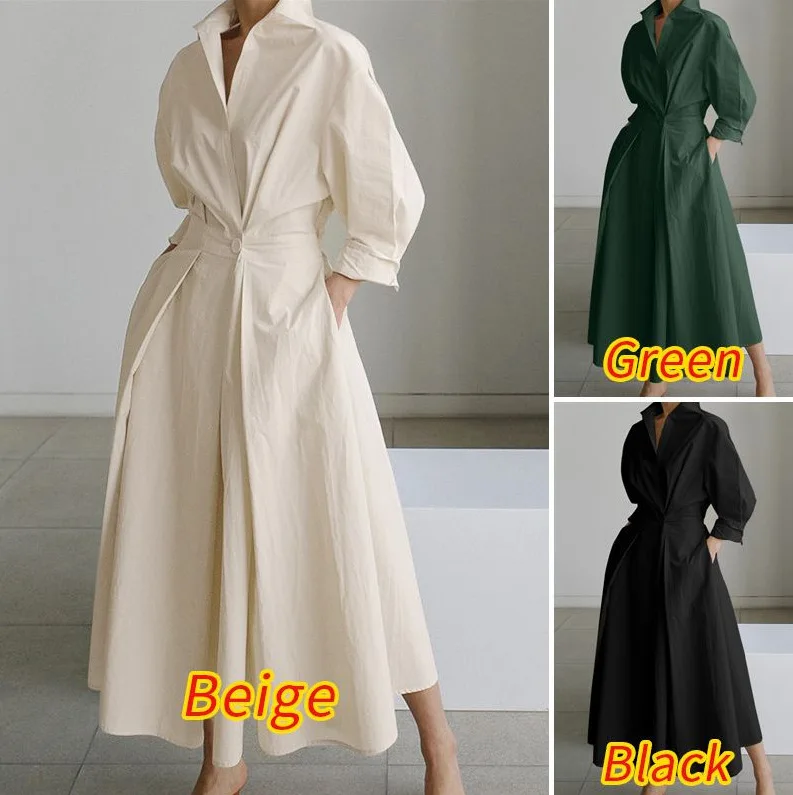 

2022 New loose cotton and linen elastic high waist show thin temperament college style cardigan dress