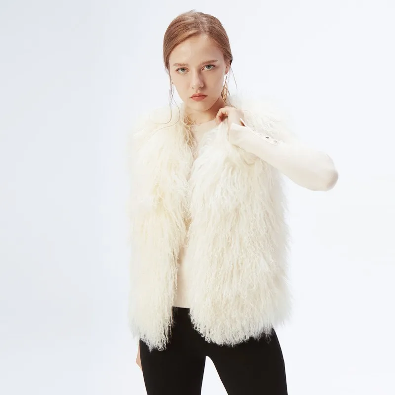 Women Mongolia Sheep Fur Sleeveless Coat Lady Solid Casual Fur Vest Female Fashion All-matching Fur Vest Real Sheep Fur Outwear