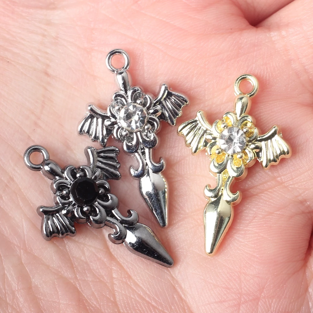 Stop cynkowy proste wbudowane cyrkonie skrzydła krzyżowe Charms 10 sztuk/partia dla majsterkowiczów modne kolczyki wiszące akcesoria do wyrobu