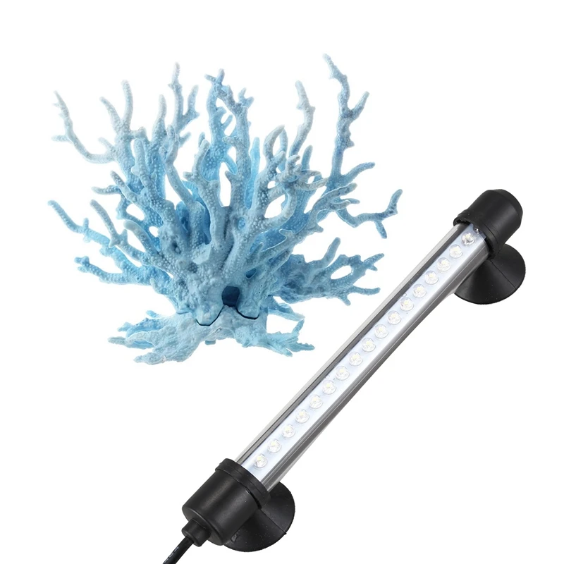 

1Pcs Light Blue Artificial Plastic Coral Decor & 1Pcs 18 LED Strip Light Aquarium Underwater Light White EU Plug