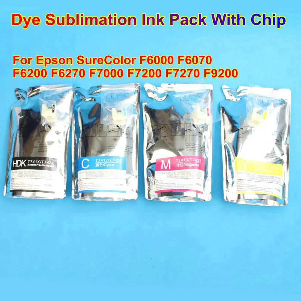 

Dye Ink T741X T7411 T7414 Dye Sublimation Ink Pack With Chip For Epson SureColor F6000 F6070 F6200 F7000 F7200 F9200 1000ML 1L