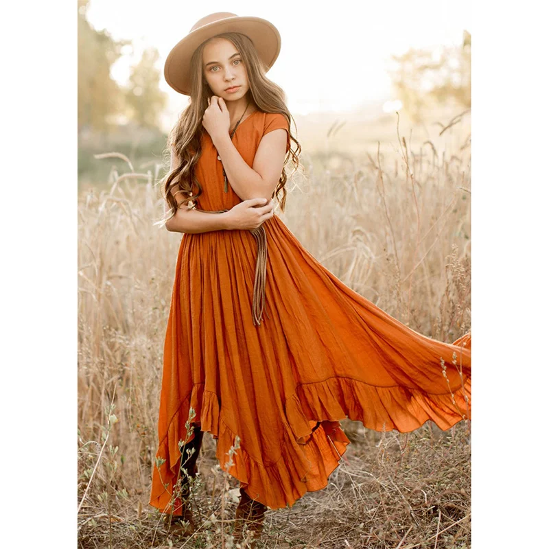 

Элегантные кружевные Длинные платья для девочек, богемное платье принцессы, детское вечернее платье, модные костюмы, детское платье неправ...