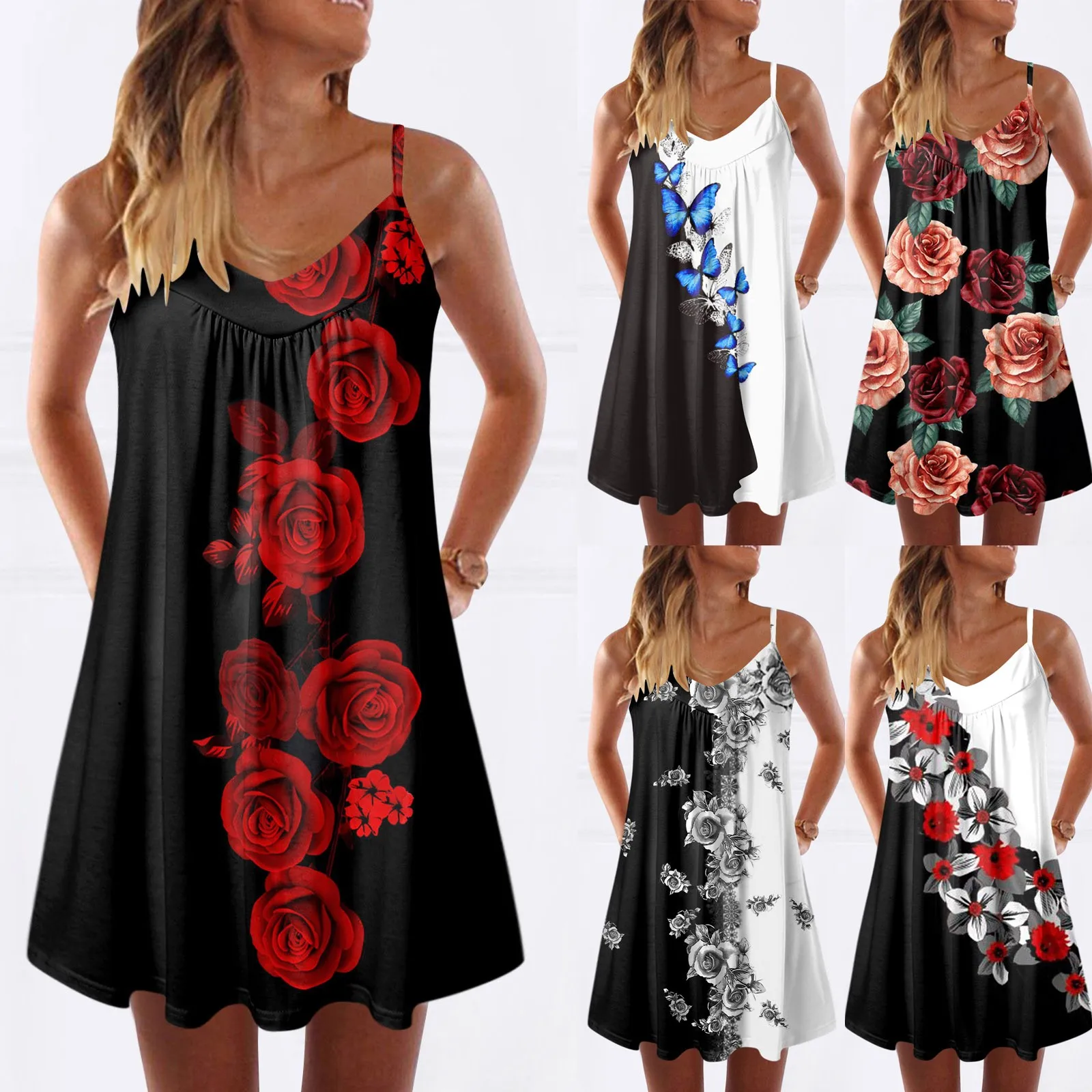 

Women's Printed Boho Sundress For Women Casual Summer Dress Round Neck Sleeveless Tank Dress Beach T Shirt Dresses Knee Length