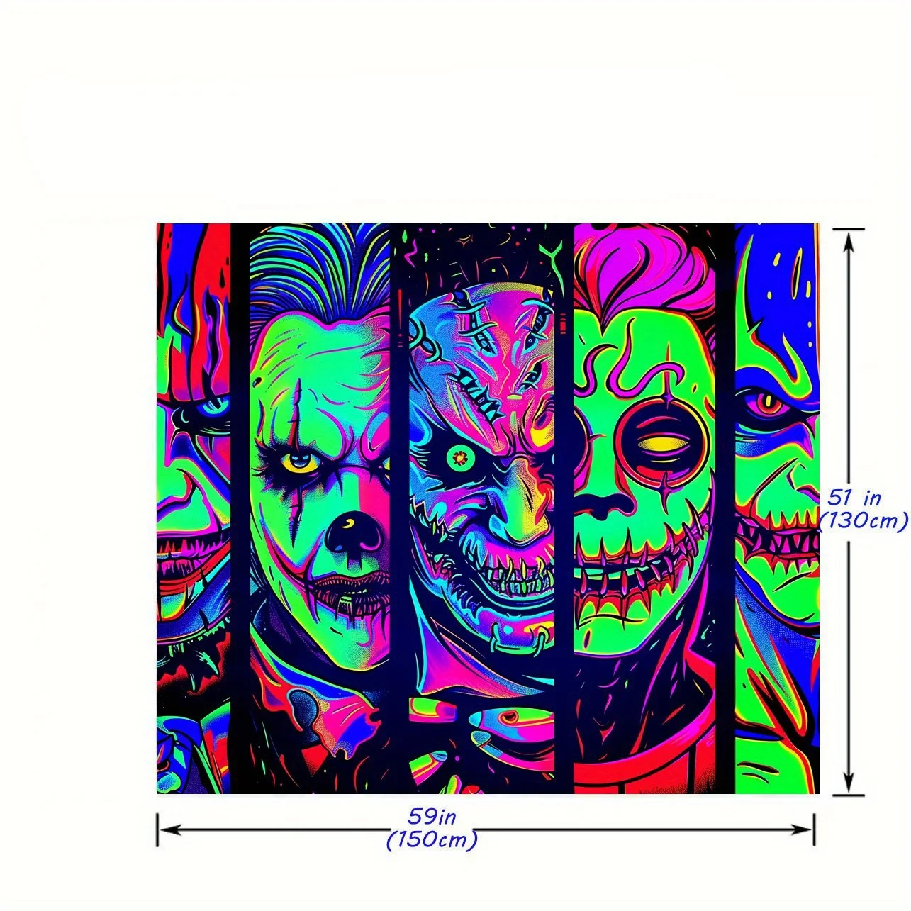 Фото Яркий неоновый гобелен в стиле поп-арт с изображением лица монстра, настенное панно, психоделический готический комикс-декор, полиэстер, художественная печать №5