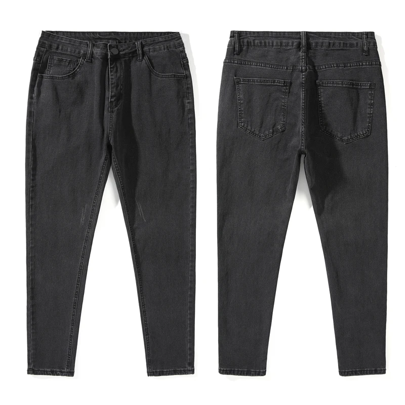 2022 Autumn Winter New Men's Jeans Mid Waist Solid Color Casual Trend Trousers Streetwear High Quality Stretch Skinny Jeans