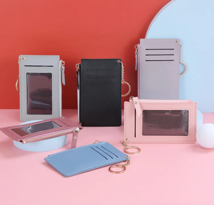 

New Mini Card Holder PU Leather Ultra-thin Casual with Zipper for Men and Women Bus Card Sleeve Credit Card ID Card Coin Pocket