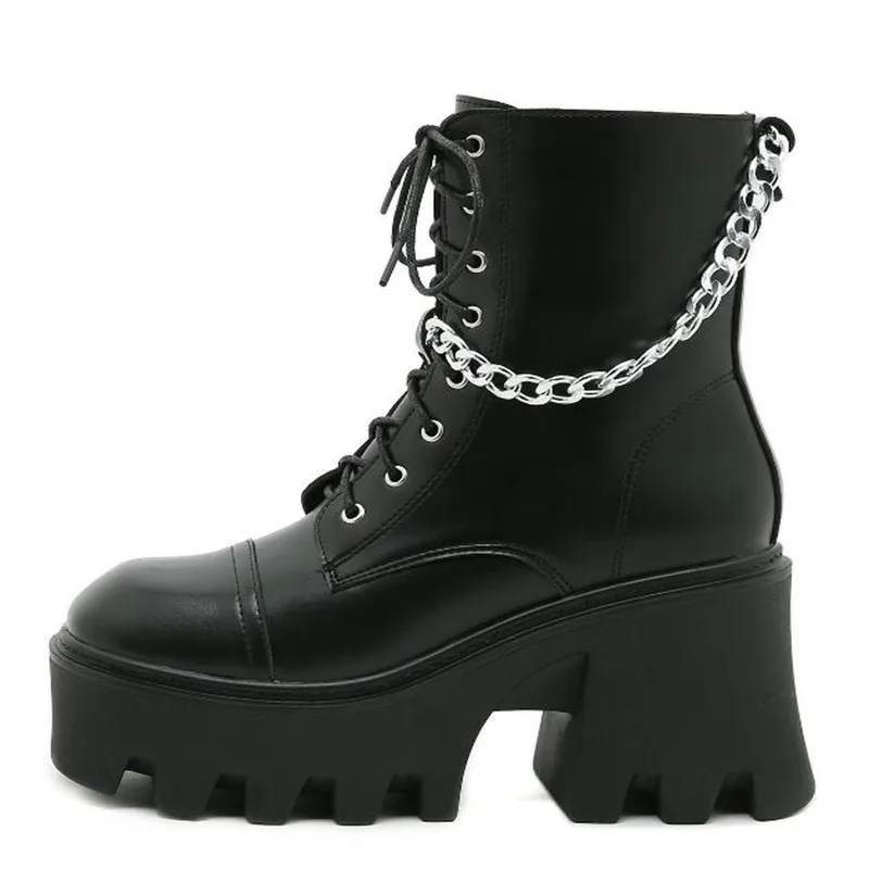 

Модные Классические ботинки Martin в британском стиле на толстой подошве с цепочкой, женские короткие ботинки в стиле панк, мотоциклетные боти...