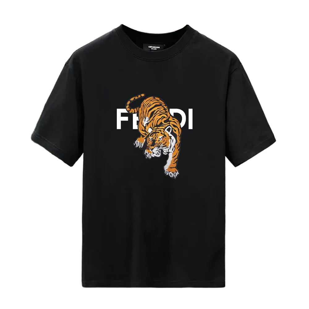 

Retro Luxury Bear Tiger Cat Men Round Neck Cartoon Printed Cotton T-shirt Short Sleeve Niche Brand Popular Loose Oversize Casual