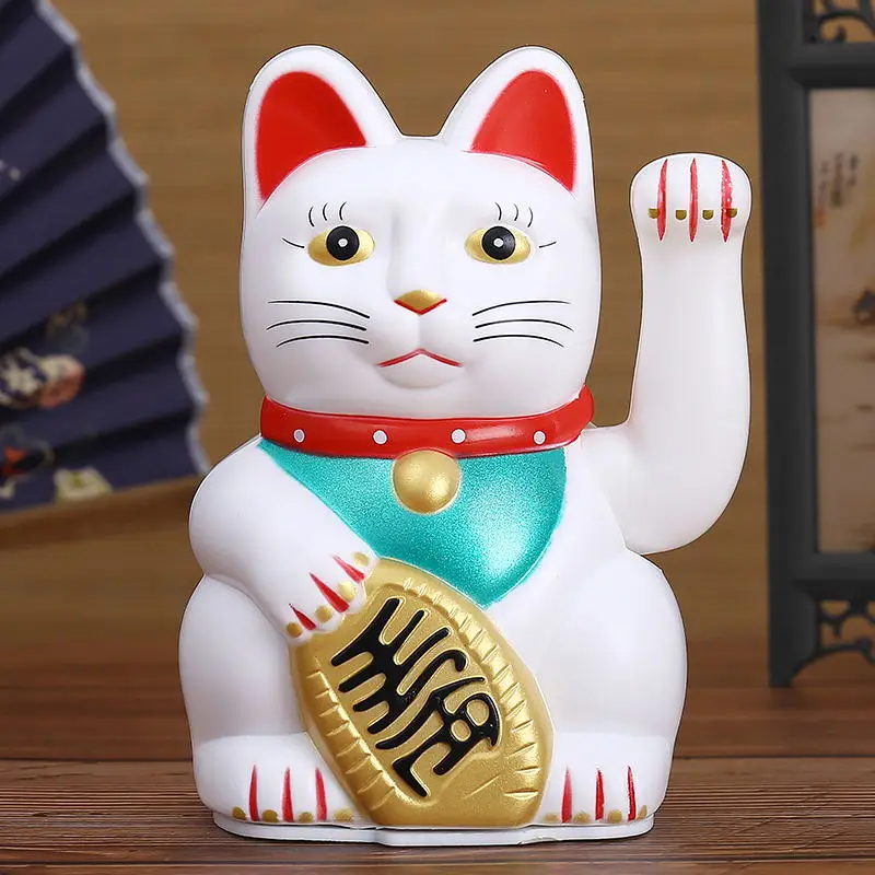 

6"H Chinese Feng Shui Beckoning Wealth Cat White Waving Fortune Japanese Lucky Cats Gold Silver Best Gift for Kitty Decor