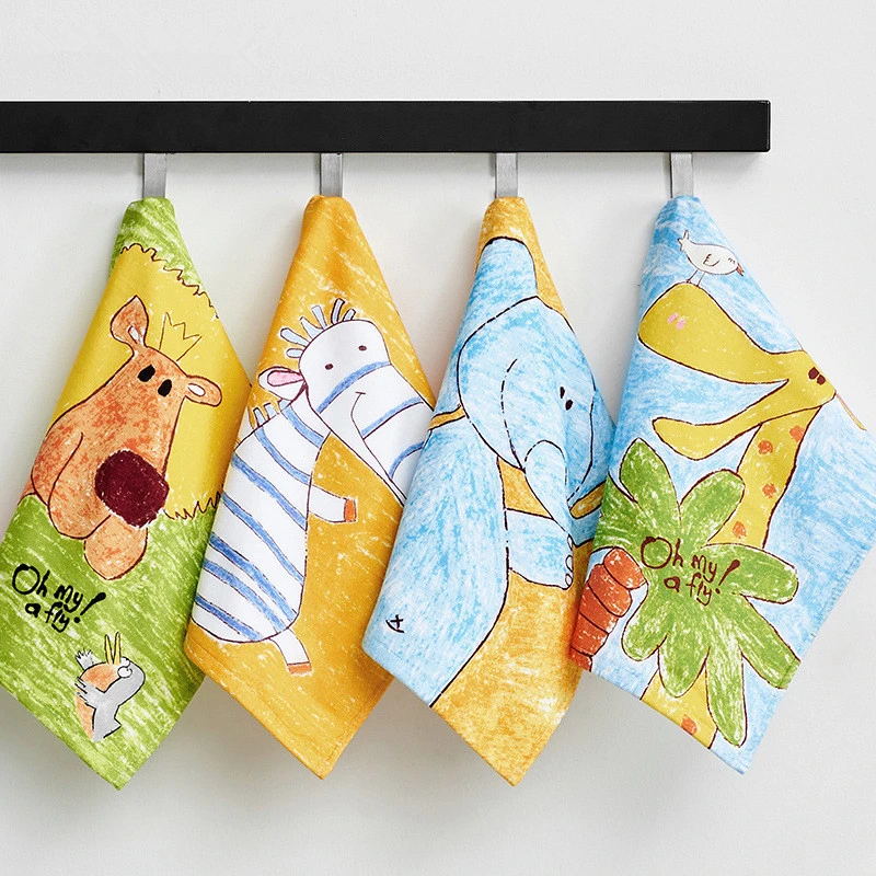 

1Pc 34x34cm Square Gauze Cotton Terry Cartoon Animal Printed Children Kids Baby Hanging Face Towel