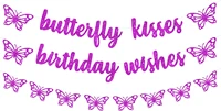 funmemoir purple glitter butterfly kisses and birthday wishes banner butterfly garland girls birthday party decorations supplies