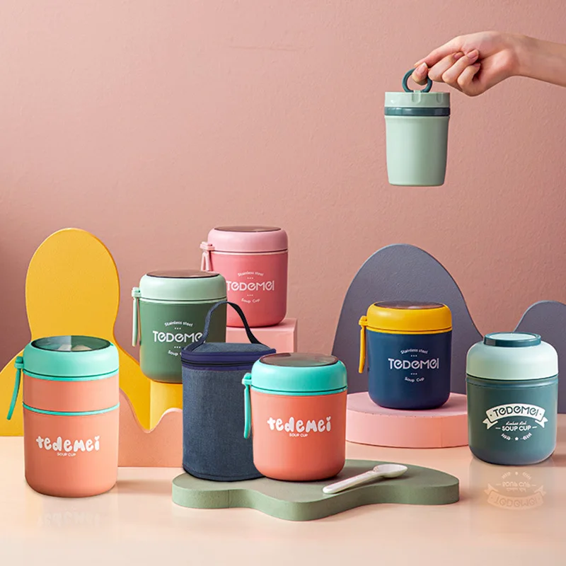 

Water Bottle Soup Cup Porridge Jar Sealed Office Worker Stainless Steel/PP Thermos Breakfast Cup